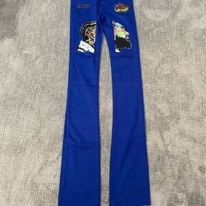 Mens TH4L Vibrant Blue Graphic Nipsey Hussle Tripple Stack Jeans Size-36